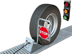 Cale de roue en acier pour camion avec panneau STOP